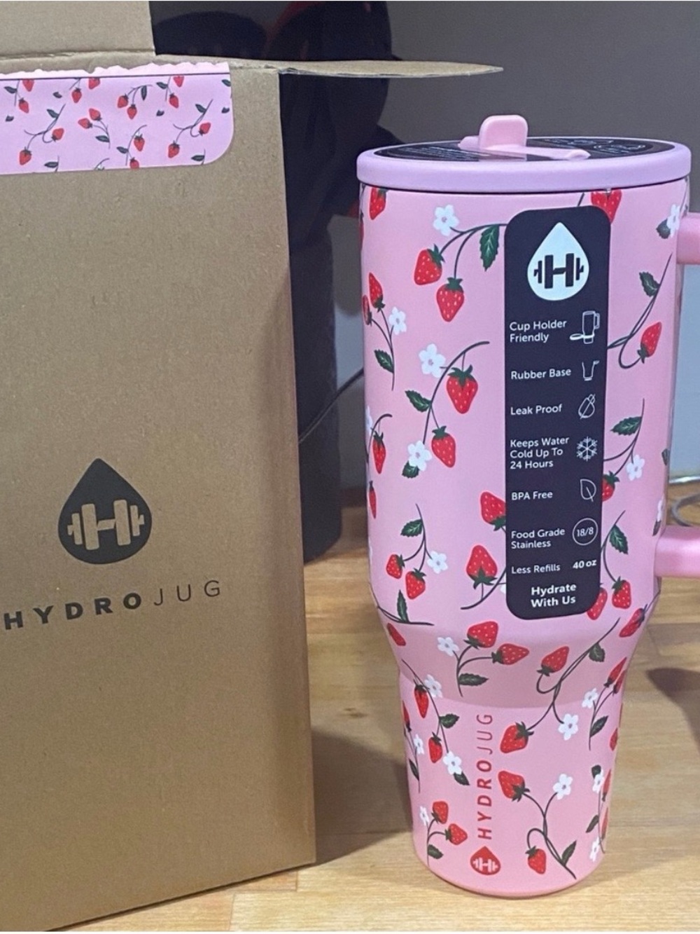 HydroJug Pink Strawberry Pattern Stainless Tumbler